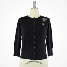 Load image into Gallery viewer, Embroidered Webbed Heart Black Knit Cardigan #E-WHBC