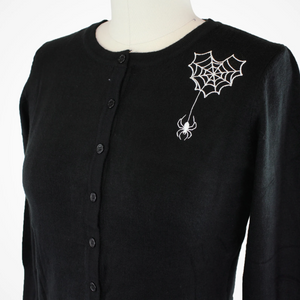 Embroidered Webbed Heart Black Knit Cardigan #E-WHBC