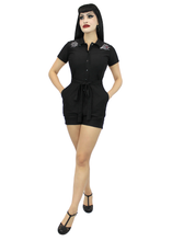 Load image into Gallery viewer, Model wearing Stretchy Spiderweb Black Romper With Belt 