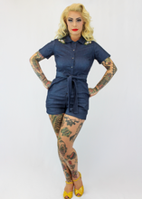 Load image into Gallery viewer, One Piece Floral Denim Romper