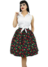 Load image into Gallery viewer, model wearing Cherries Pin Up Pleated Circle Skirt
