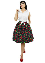 Load image into Gallery viewer, model wearing Cherries Pin Up Pleated Circle Skirt