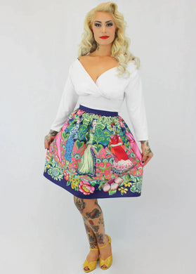 Purple Frida Mexican Vintage Inspired Retro Skirt - Thick Sateen Band Skirt #BS-FC