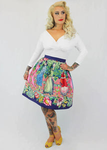 Purple Frida Mexican Vintage Inspired Retro Skirt - Thick Sateen Band Skirt #BS-FC