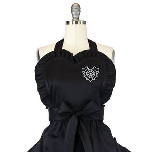 Spiderweb Embroidered Heart Black Vintage Inspired Apron