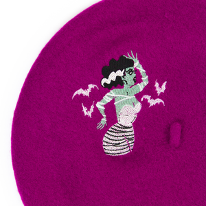 Embroidered Bride of Frankenstein Purple Beret