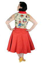Load image into Gallery viewer, Model wearing the knot top with rustic red circle skirt, Pictured from the back