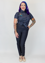 Load image into Gallery viewer, Embroidered Mermaid Denim Knot Top