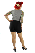 Load image into Gallery viewer, Model wearing top with black high waisted shorts, Pictured from the back