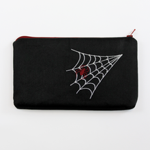 Load image into Gallery viewer, Halloween Embroidered Make-up Pouch 7.5&quot; x 4.5&quot; - Lavender or Burgundy Spider Design #HEW-SP