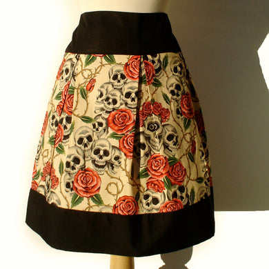 Pinup Skulls and Roses Tattoo Skirt(pink roses) #S-RS731