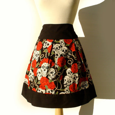 Pinup Skulls and Roses Skirt(red roses) S-RS747