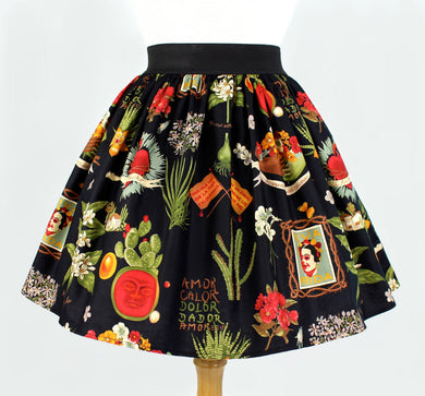 Frida and Cactus Pleated Skirt #PS-C997