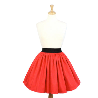 Solid Coral Red A-line Pleated Skirt #S-AP645