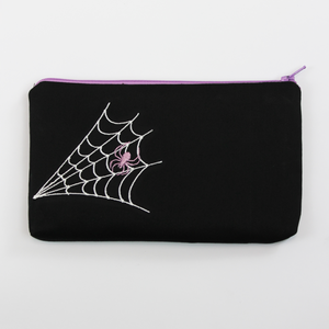 Halloween Embroidered Make-up Pouch 7.5" x 4.5" - Lavender or Burgundy Spider Design #HEW-SP