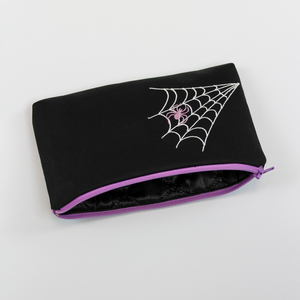 Halloween Embroidered Make-up Pouch 7.5" x 4.5" - Lavender or Burgundy Spider Design #HEW-SP