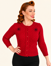 Load image into Gallery viewer, Spider Web Cardigan | Red Retro Sweater