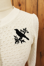 Load image into Gallery viewer, Ivory Embroidered Bird Sweater 3/4 Sleeve Cardigan Sweater