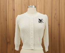 Load image into Gallery viewer, Ivory Embroidered Bird Sweater 3/4 Sleeve Cardigan Sweater