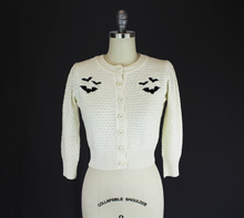 Load image into Gallery viewer, Ivory Embroidered Bat Sweater 3/4 Sleeve Cardigan Sweater