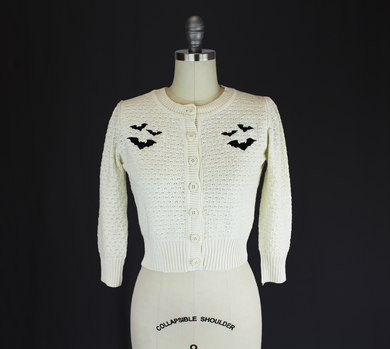 Ivory Embroidered Bat Sweater 3/4 Sleeve Cardigan Sweater