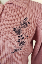 Load image into Gallery viewer, Sweetheart Pink Knit Cardigan with Floral Embroidery – Retro 50s Inspired Button-Up Sweater