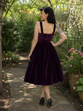 Load image into Gallery viewer, Purple Velvet Vintage Inspired 1950s Strap Swing Dress