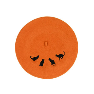 Embroidered Cats Orange Beret