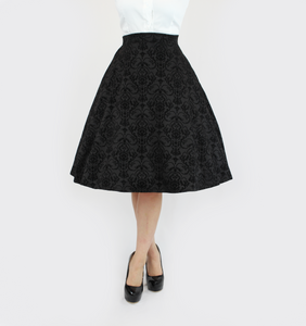 Damask Black Full Circle Skirt