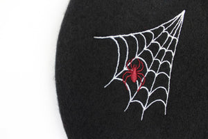 Embroidered Spiderweb Black Beret