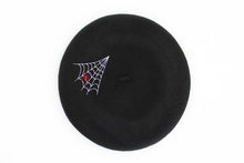 Load image into Gallery viewer, Embroidered Spiderweb Black Beret