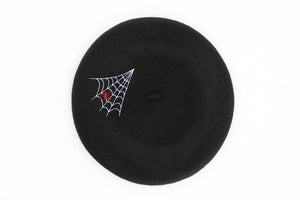 Embroidered Spiderweb Black Beret