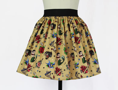 Vintage Inspired Tattoo Flash Art A-line Elastic Skirt #S-AP707