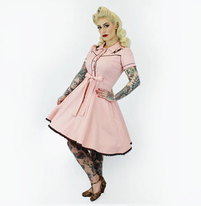 Pink Black Rose Vintage Rockabilly Western Country Women Dress #E-PRWD