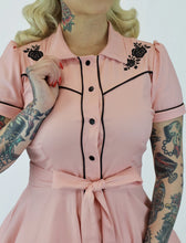 Load image into Gallery viewer, Pink Black Rose Vintage Rockabilly Western Country Women Dress #E-PRWD