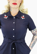 Load image into Gallery viewer, Nautical Anchor Navy Romper With Belt #NNR