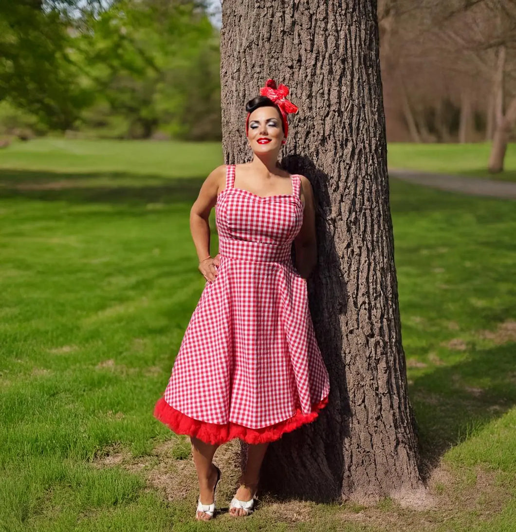 Red Gingham Dress Full Circle Skirt  XS-3XL