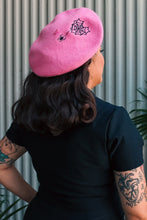 Load image into Gallery viewer, Embroidered Webbed Heart Pink Beret