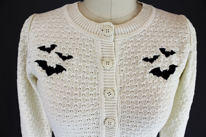 Ivory Embroidered Bat Sweater 3/4 Sleeve Cardigan Sweater