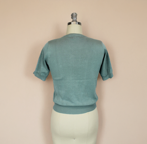 Pastel Sage Spiderweb Sweater Top | Vintage Spooky Knit Blouse