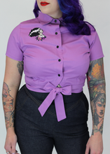 Load image into Gallery viewer, Embroidered Bride of Frankenstein Lavender Knot Top