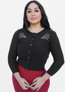 Long Sleeve Black Double Spiderweb Cardigan Sweater