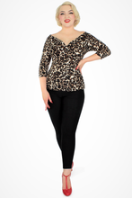 Load image into Gallery viewer, Model in Leopard Three Quarter Sleeve Overlap Top Front Untucked