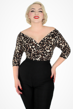 Load image into Gallery viewer, Model in Leopard Three Quarter Sleeve Overlap Top Front 