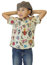 Load image into Gallery viewer, Boy&#39;s Rockabilly Feather and Fire Tattoo Top - Beige #FFTTB
