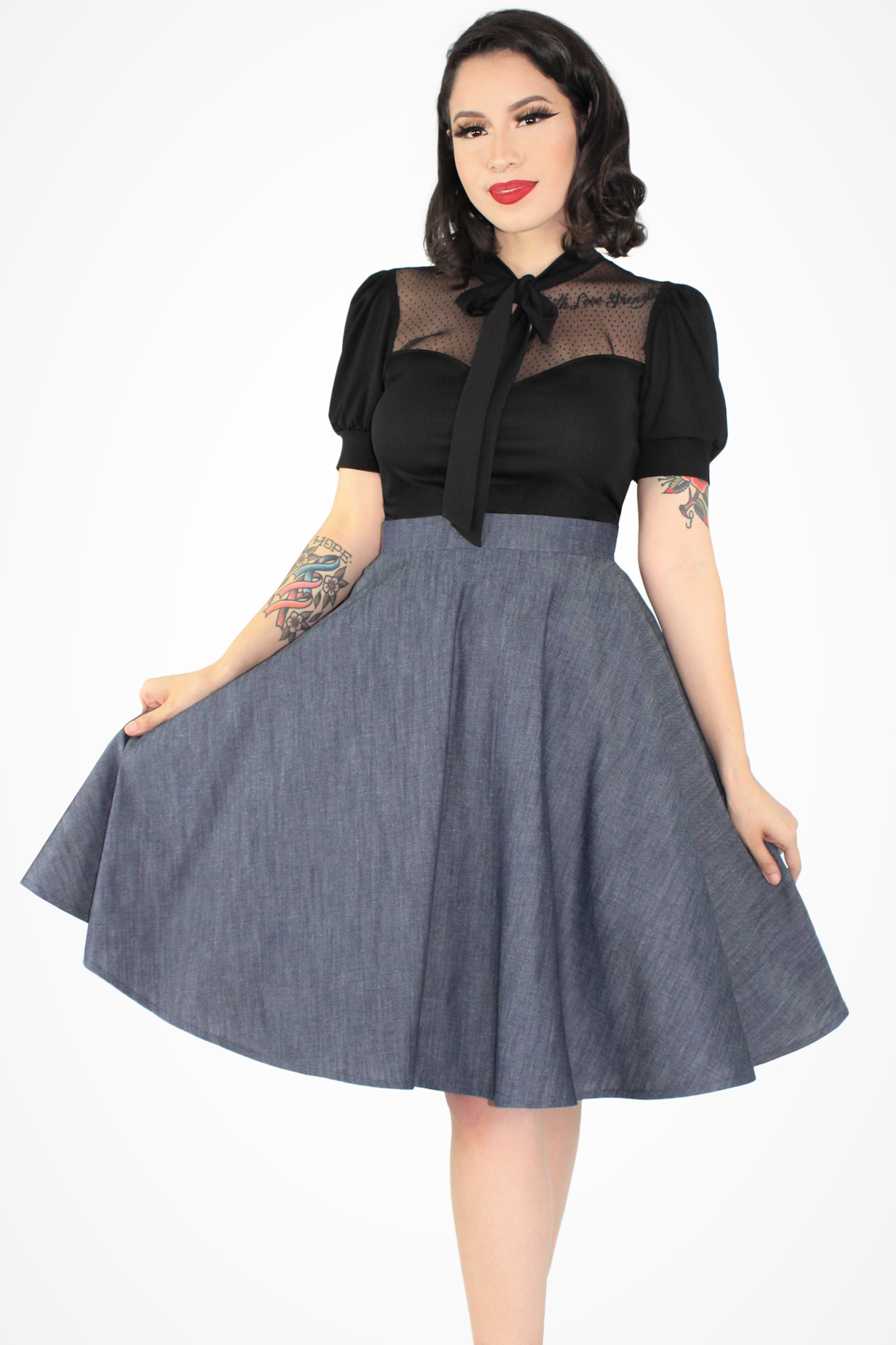 Flowy top denim skirt