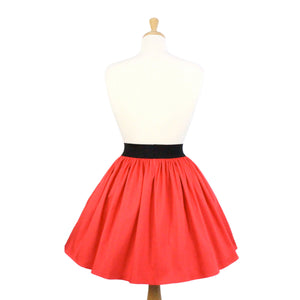 Solid Coral Red A-line Pleated Skirt #S-AP645