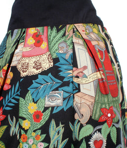 Frida Mexican Inspired Flowers and Animals Skirt Black #S-RS752