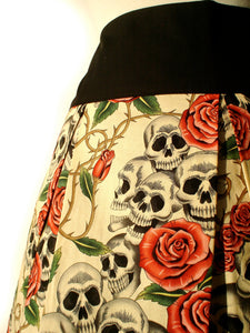 Pinup Skulls and Roses Tattoo Skirt(pink roses) #S-RS731