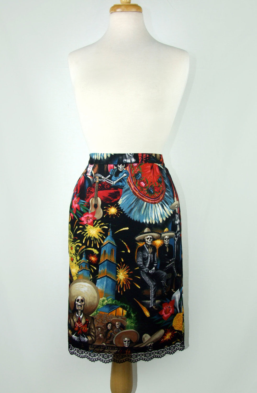 Mexican Fiesta De San Marcos Skull Pencil Skirt #S-PP706 – Hemet Store